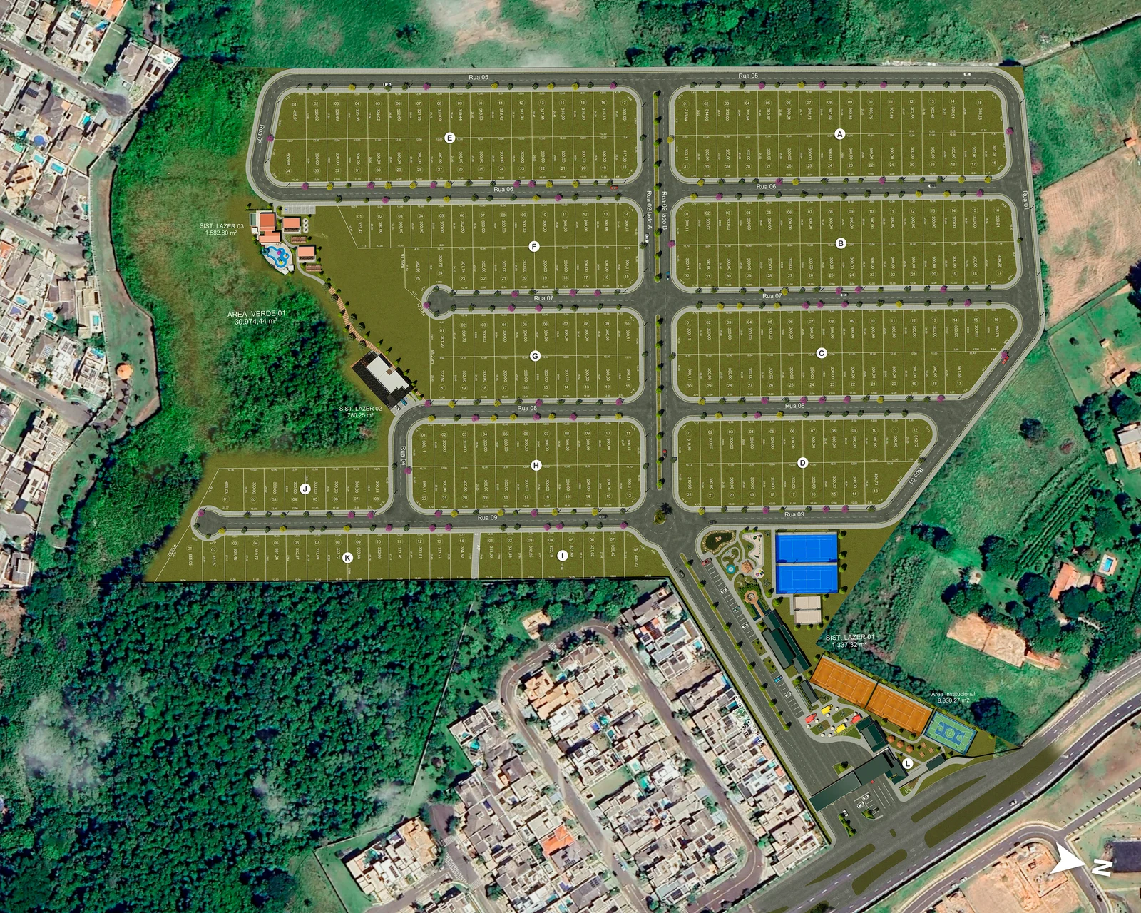 Exemplo de plantas humanizadas para loteamentos e prédios produzido pelo estúdio